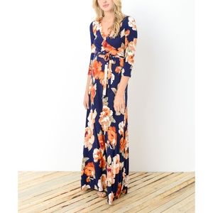 Hello Miz Navy Floral Maternity/Nursing Maxi Dress